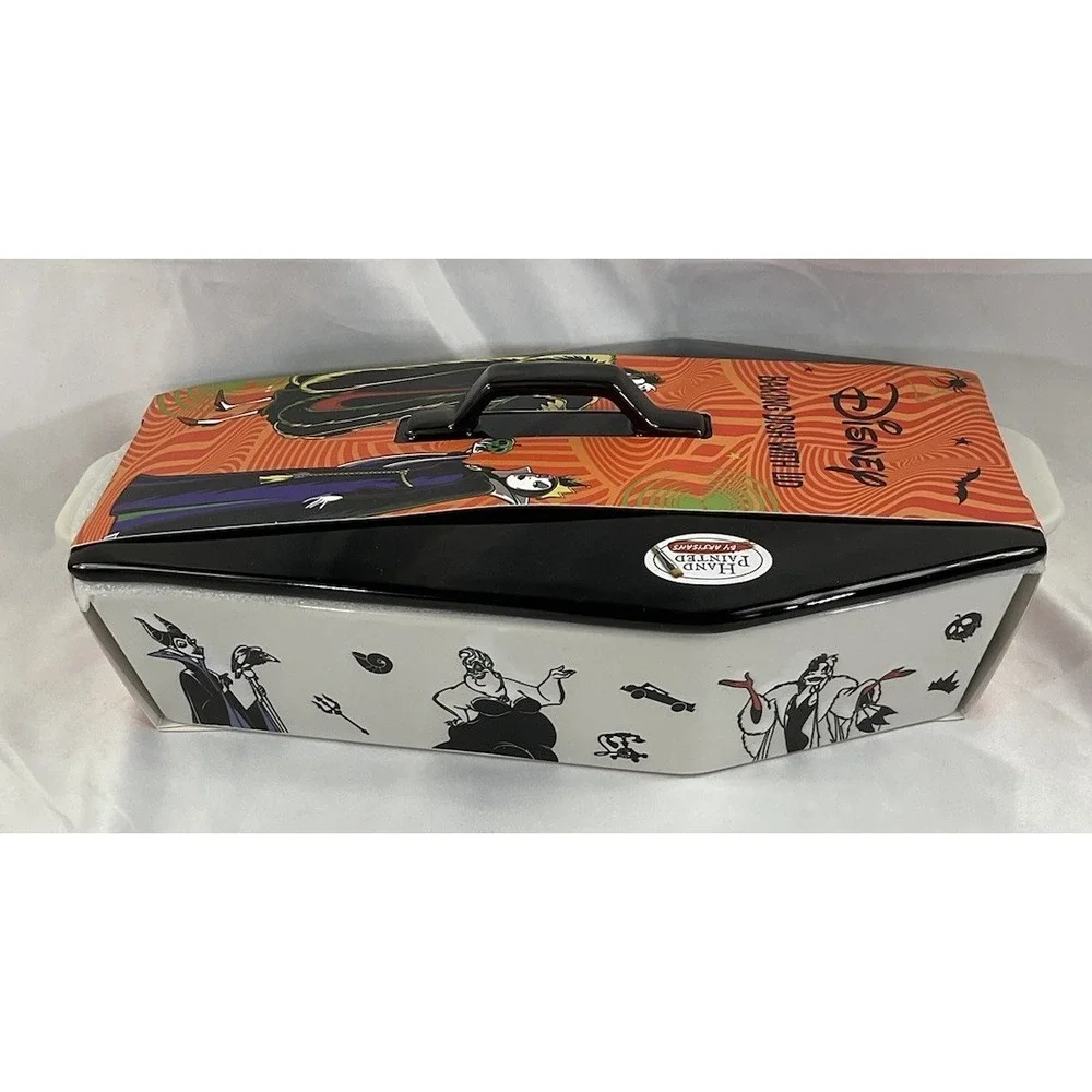 Disney Villains Spooky Halloween Coffin Baking Dish w/ Lid White New! Ceramic.
